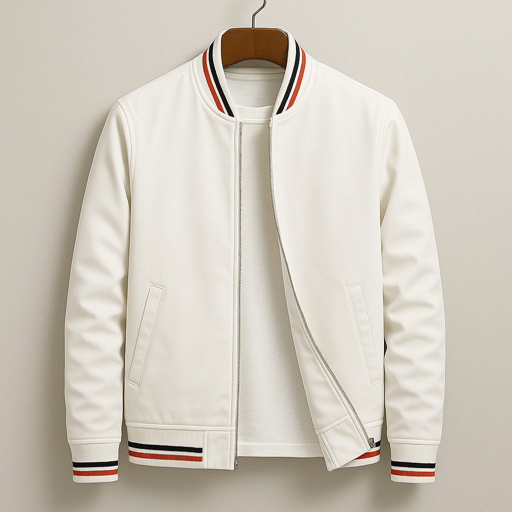 Men's Bomber Jacket with Striped Ribbed Trim and Full Front Zipper - Image 3