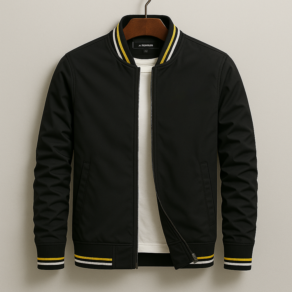 Men's Bomber Jacket with Striped Ribbed Trim and Full Front Zipper - Image 5