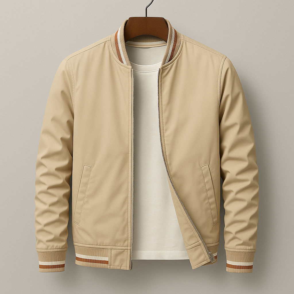 Men's Bomber Jacket with Striped Ribbed Trim and Full Front Zipper - Image 6