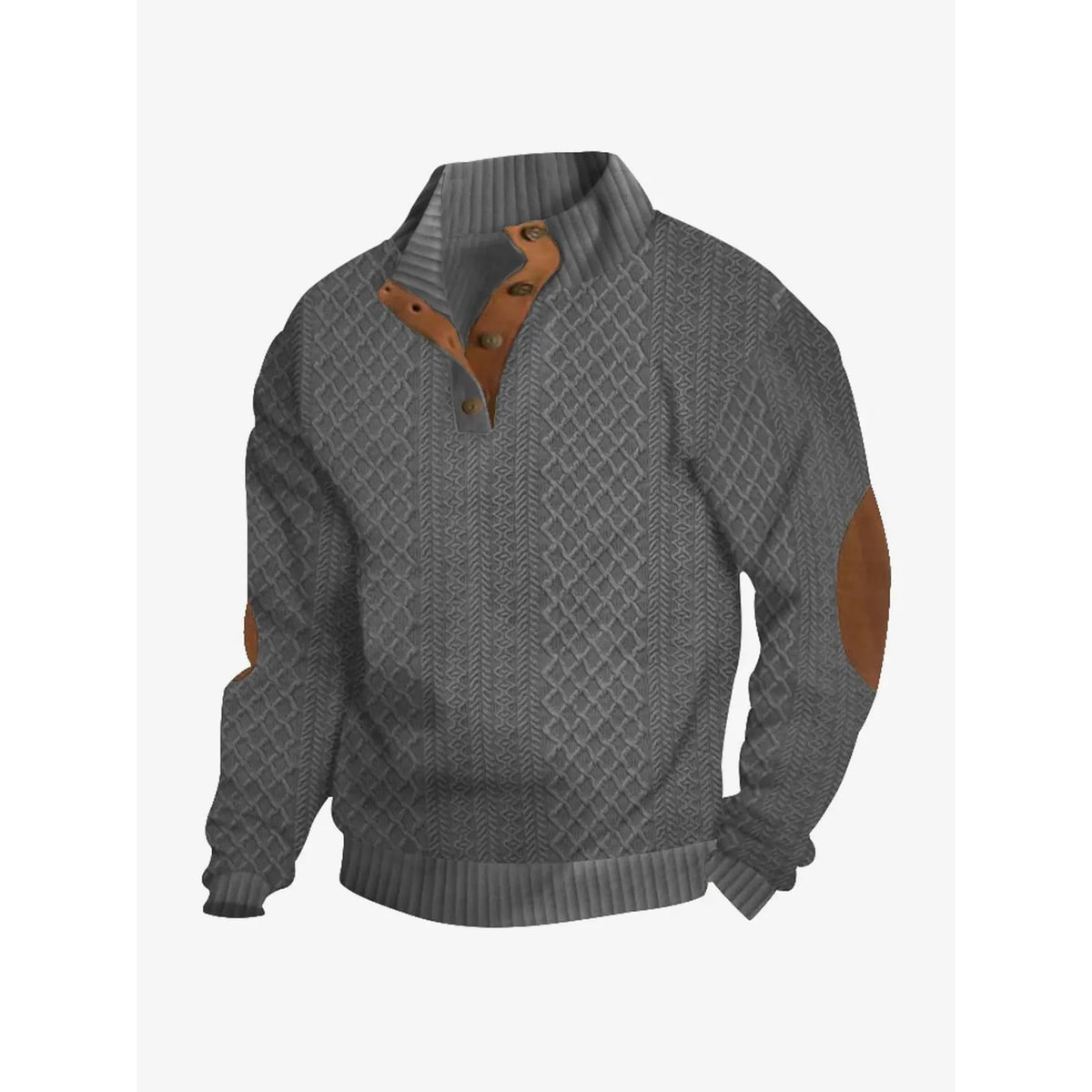 Men's Cable Knit Sweater with Quarter Button Placket and Elbow Patches - Image 10