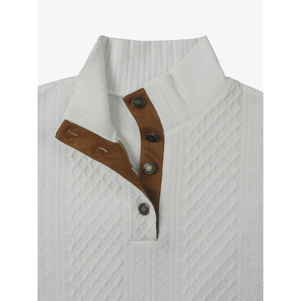 Men's Cable Knit Sweater with Quarter Button Placket and Elbow Patches - Image 14