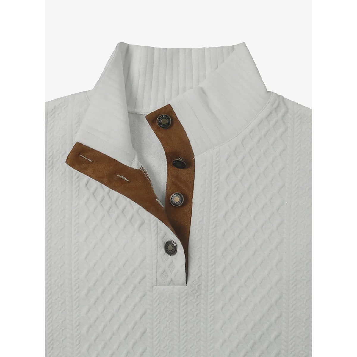 Men's Cable Knit Sweater with Quarter Button Placket and Elbow Patches - Image 14