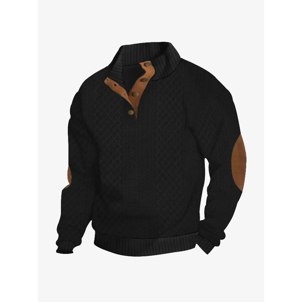 Men's Cable Knit Sweater with Quarter Button Placket and Elbow Patches - Image 8