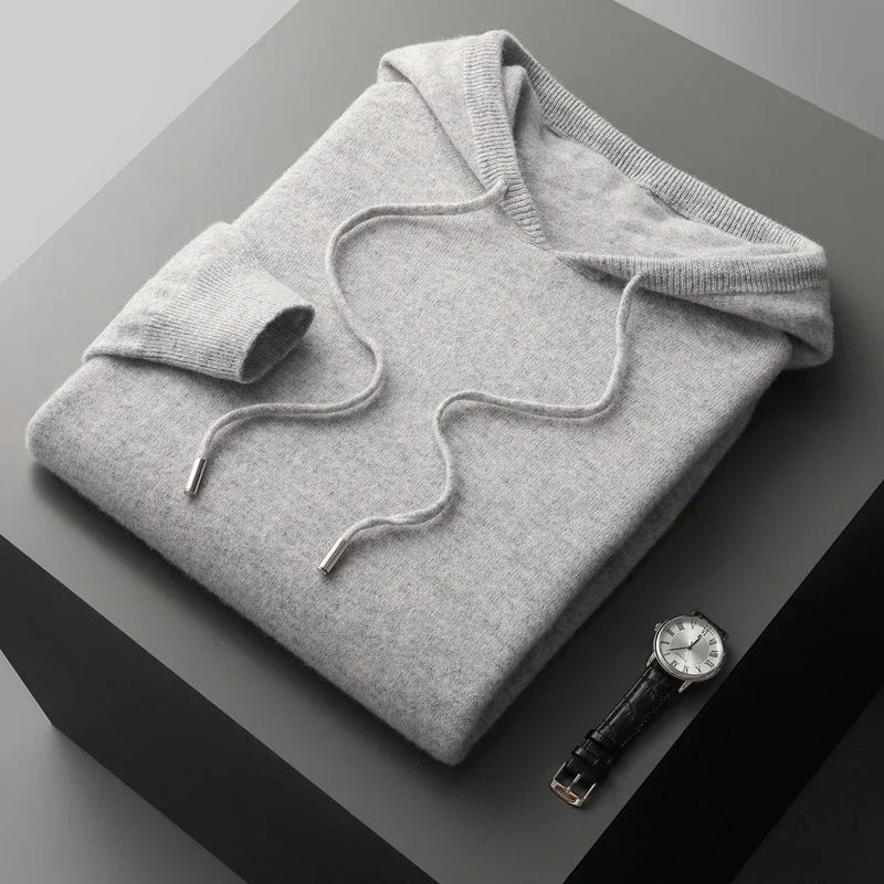 Men's Cashmere Hoodie with Drawstring Hood and Ribbed Cuffs - Image 10
