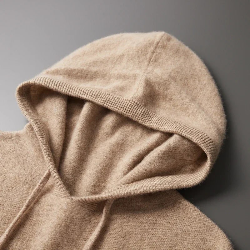 Men's Cashmere Hoodie with Drawstring Hood and Ribbed Cuffs - Image 2