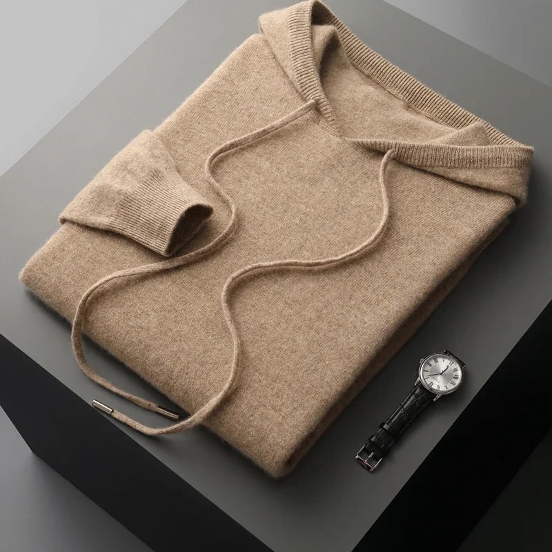 Men's Cashmere Hoodie with Drawstring Hood and Ribbed Cuffs - Image 4