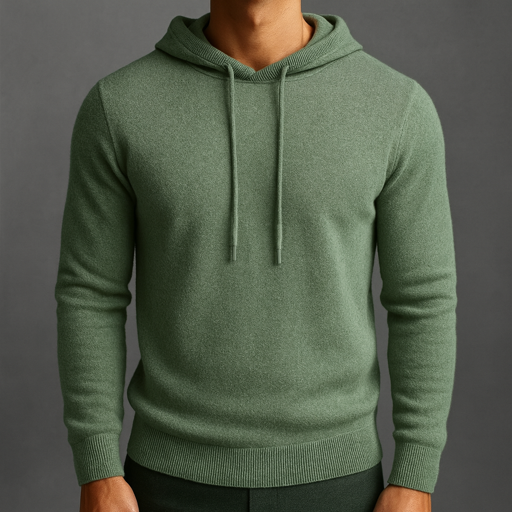 Men's Cashmere Hoodie with Drawstring Hood and Ribbed Cuffs - Image 7