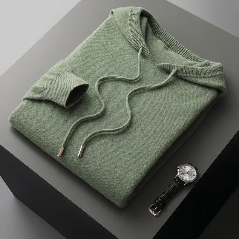 Men's Cashmere Hoodie with Drawstring Hood and Ribbed Cuffs - Image 8