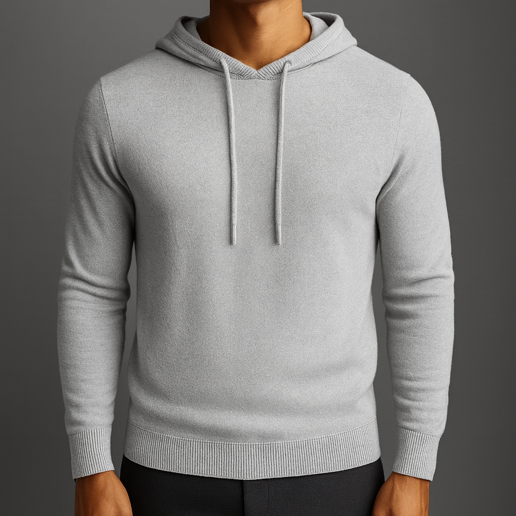 Men's Cashmere Hoodie with Drawstring Hood and Ribbed Cuffs - Image 9