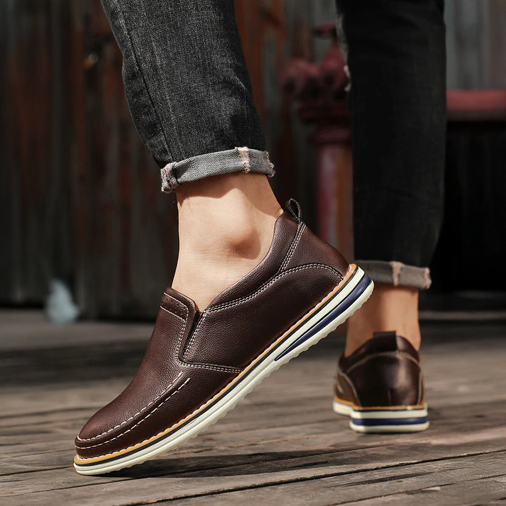 Men's Casual Dress Slip-On Loafers with Leather Upper and Contrast Stitching - Image 2