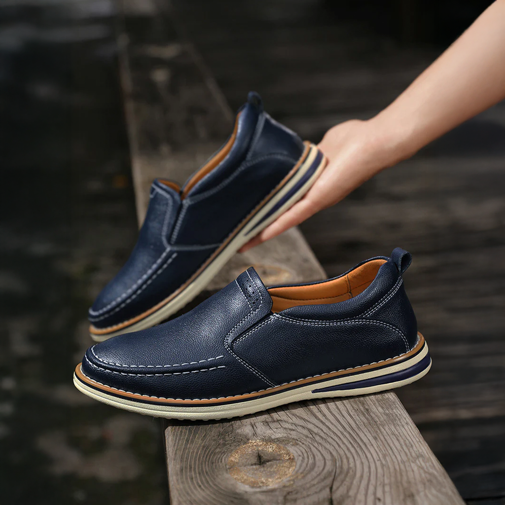Men's Casual Dress Slip-On Loafers with Leather Upper and Contrast Stitching - Image 3