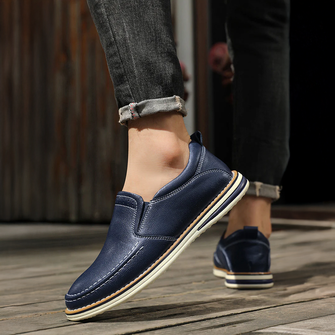 Men's Casual Dress Slip-On Loafers with Leather Upper and Contrast Stitching - Image 4