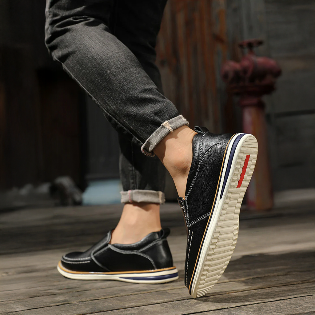 Men's Casual Dress Slip-On Loafers with Leather Upper and Contrast Stitching - Image 5