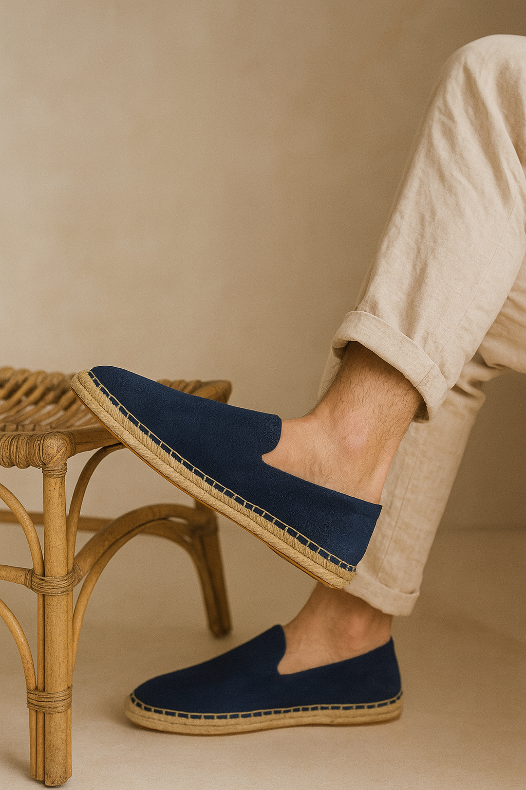 Men's Casual Slip-On Espadrille Shoes with Woven Jute Sole and Leather Trim - Image 2