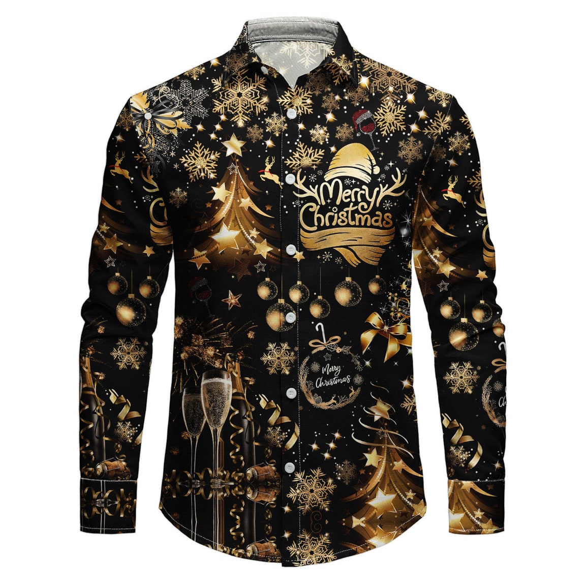 Men's Christmas Shirt Button Down with Spread Collar and Woven Fabric - Image 1