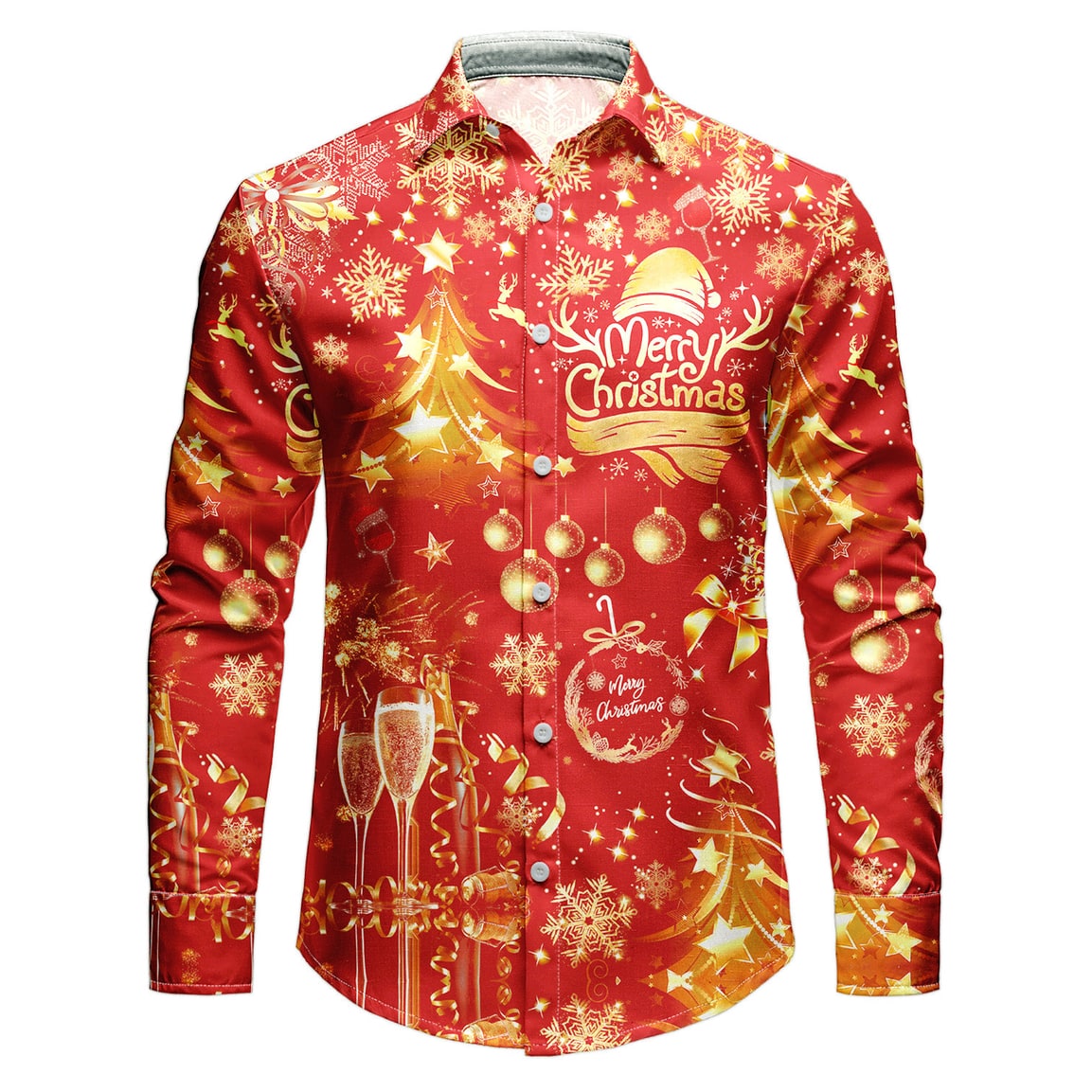 Men's Christmas Shirt Button Down with Spread Collar and Woven Fabric - Image 3