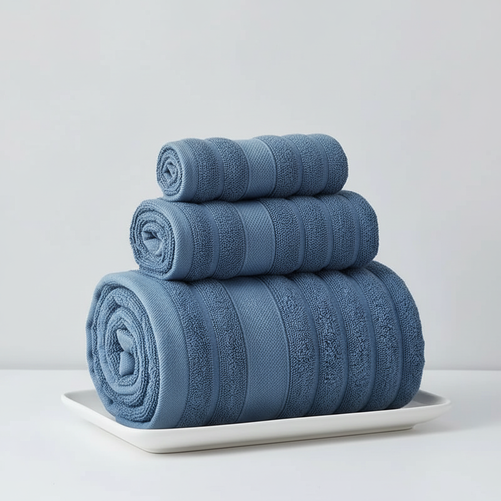 Men's Cotton Terry Bath Towel Set for Bathroom with Ribbed Texture Three Piece - Image 2