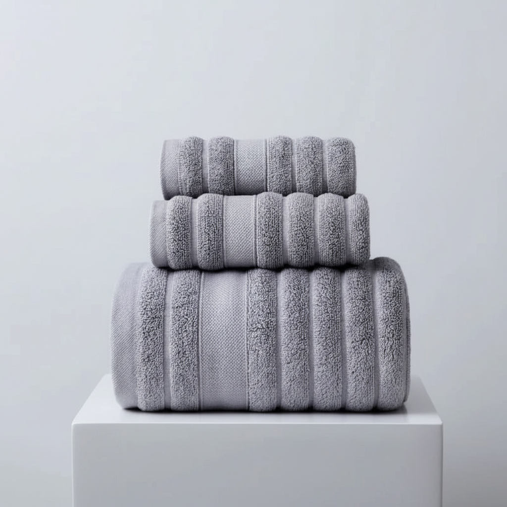 Men's Cotton Terry Bath Towel Set for Bathroom with Ribbed Texture Three Piece - Image 5