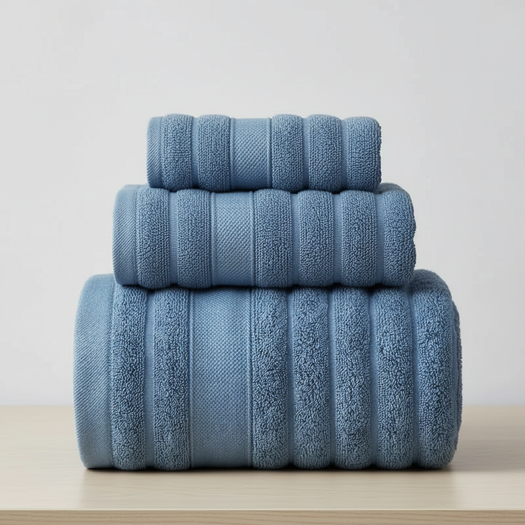 Men's Cotton Terry Bath Towel Set for Bathroom with Ribbed Texture Three Piece - Image 6