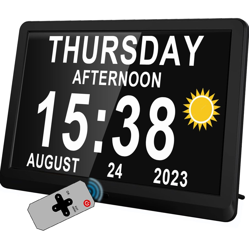 Men's Digital Clock Seconds Electronic Wall Calendar Day with Large Display and Remote for Seniors - Image 1