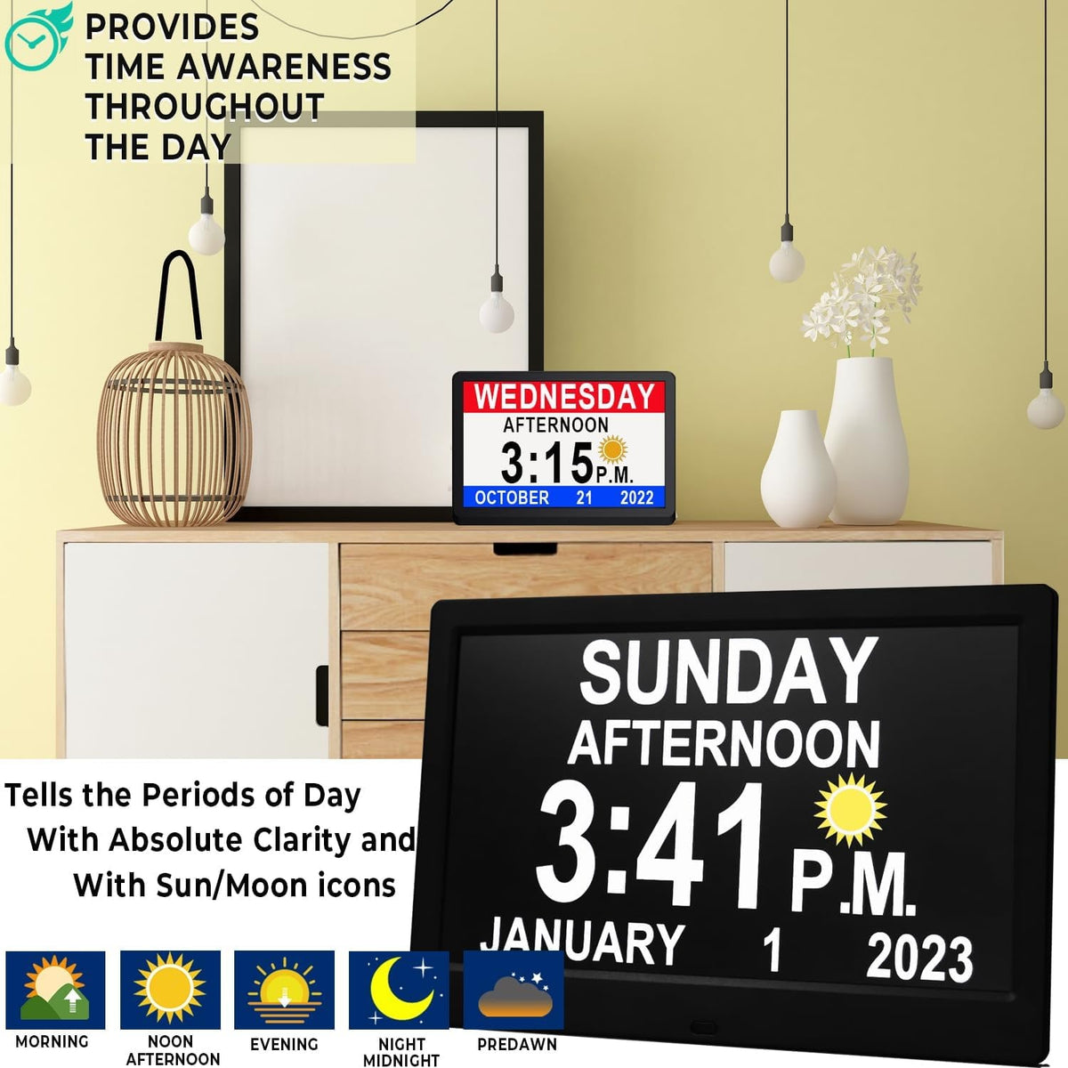 Men's Digital Clock Seconds Electronic Wall Calendar Day with Large Display and Remote for Seniors - Image 2