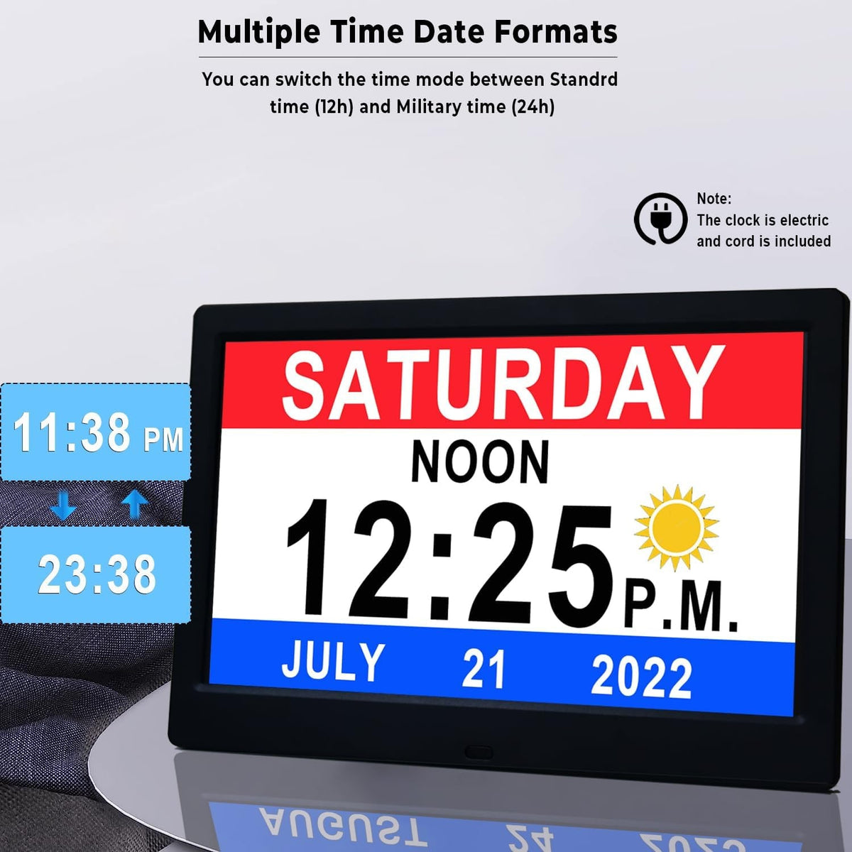 Men's Digital Clock Seconds Electronic Wall Calendar Day with Large Display and Remote for Seniors - Image 4