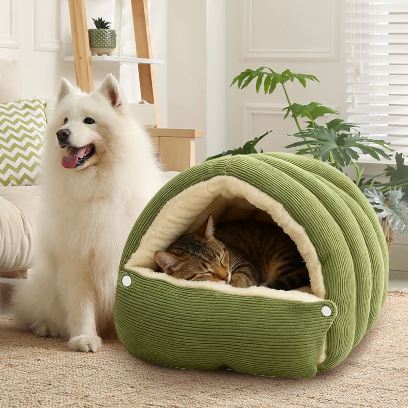 Men's Dog and Cat Cave Bed with Corduroy Fleece Lining and Memory Foam - Image 10