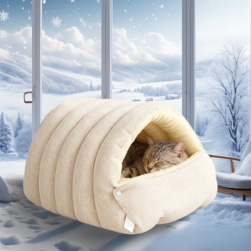 Men's Dog and Cat Cave Bed with Corduroy Fleece Lining and Memory Foam - Image 11