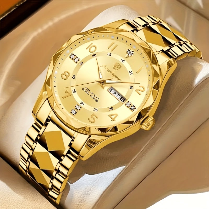 Mens Dress Watch Analog Fashion Sunburst Dial Date Window Faceted Bracelet - Image 12