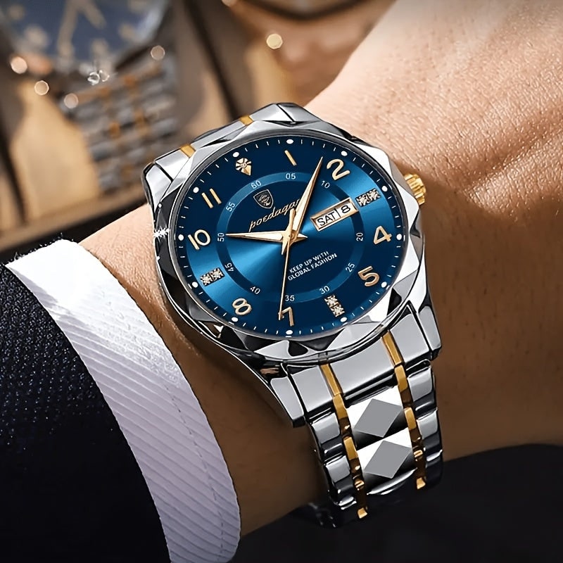 Mens Dress Watch Analog Fashion Sunburst Dial Date Window Faceted Bracelet - Image 3