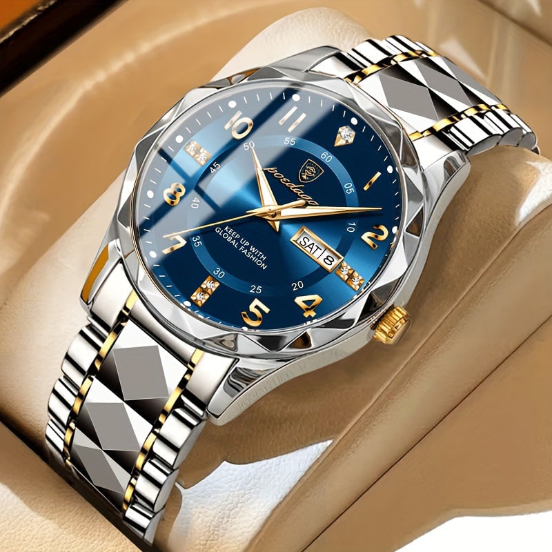 Mens Dress Watch Analog Fashion Sunburst Dial Date Window Faceted Bracelet - Image 4