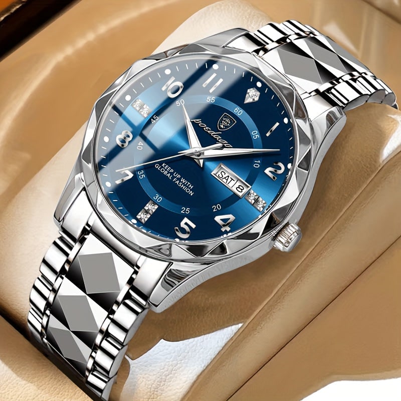 Mens Dress Watch Analog Fashion Sunburst Dial Date Window Faceted Bracelet - Image 9