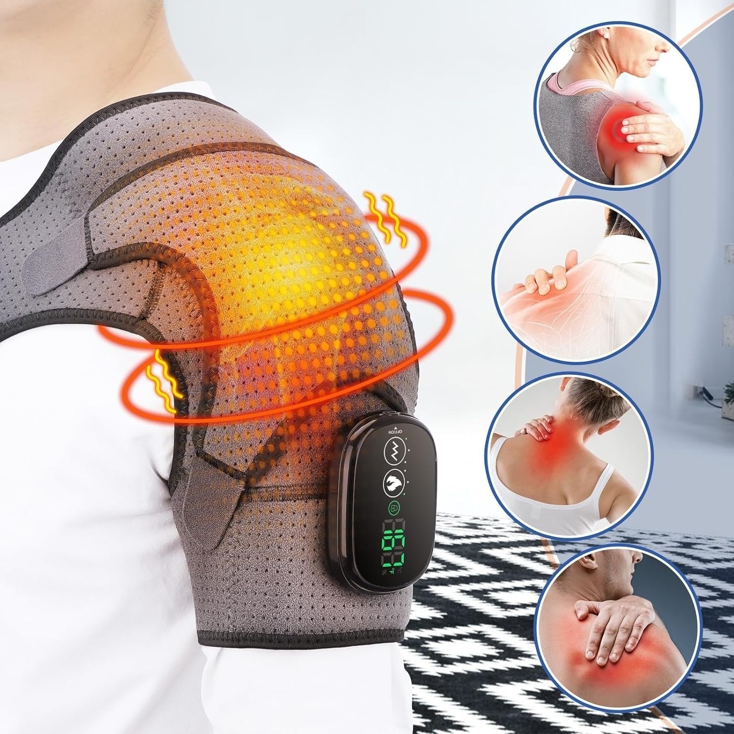 Men's Electric Shoulder Heating Pad with Vibration and Neck Wrap for Heat Pack - Image 1