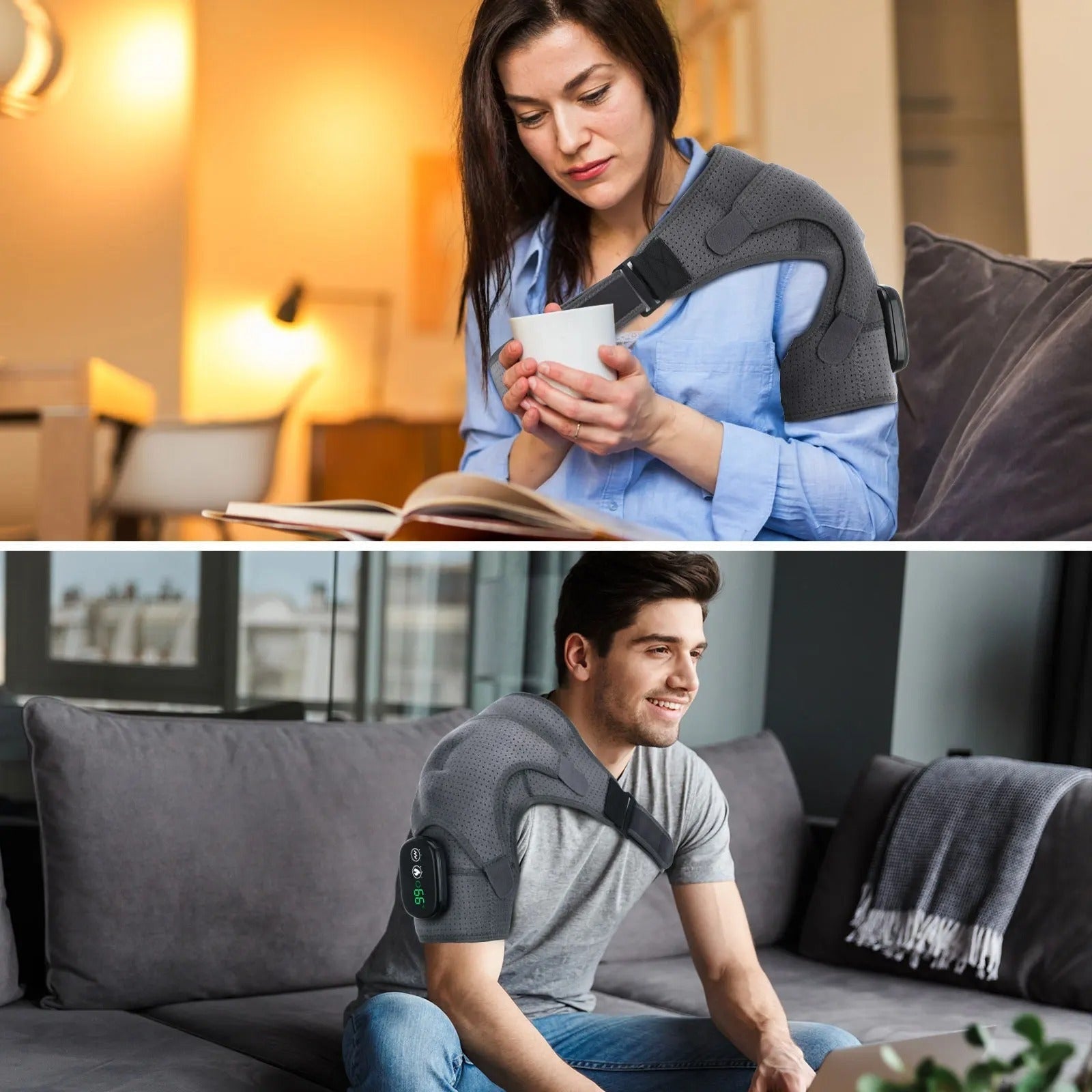 Men's Electric Shoulder Heating Pad with Vibration and Neck Wrap for Heat Pack - Image 4