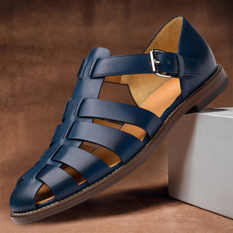 Men's Fisherman Closed Toe Leather Sandals with Adjustable Buckle - Image 2