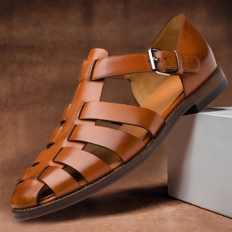 Men's Fisherman Closed Toe Leather Sandals with Adjustable Buckle - Image 3