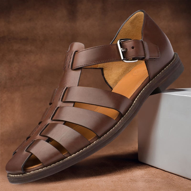 Men's Fisherman Closed Toe Leather Sandals with Adjustable Buckle - Image 4