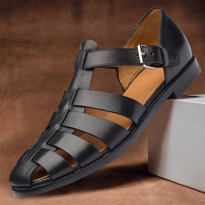 Men's Fisherman Closed Toe Leather Sandals with Adjustable Buckle - Image 5