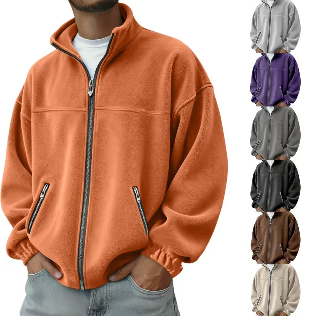 Men's Fleece Jacket Zip Up Coat with Stand Collar and Full Closure - Image 12