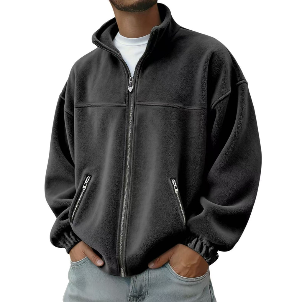 Men's Fleece Jacket Zip Up Coat with Stand Collar and Full Closure - Image 3