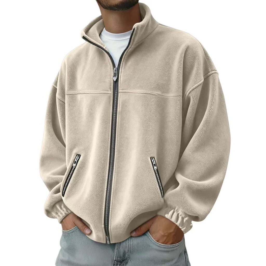 Men's Fleece Jacket Zip Up Coat with Stand Collar and Full Closure - Image 4