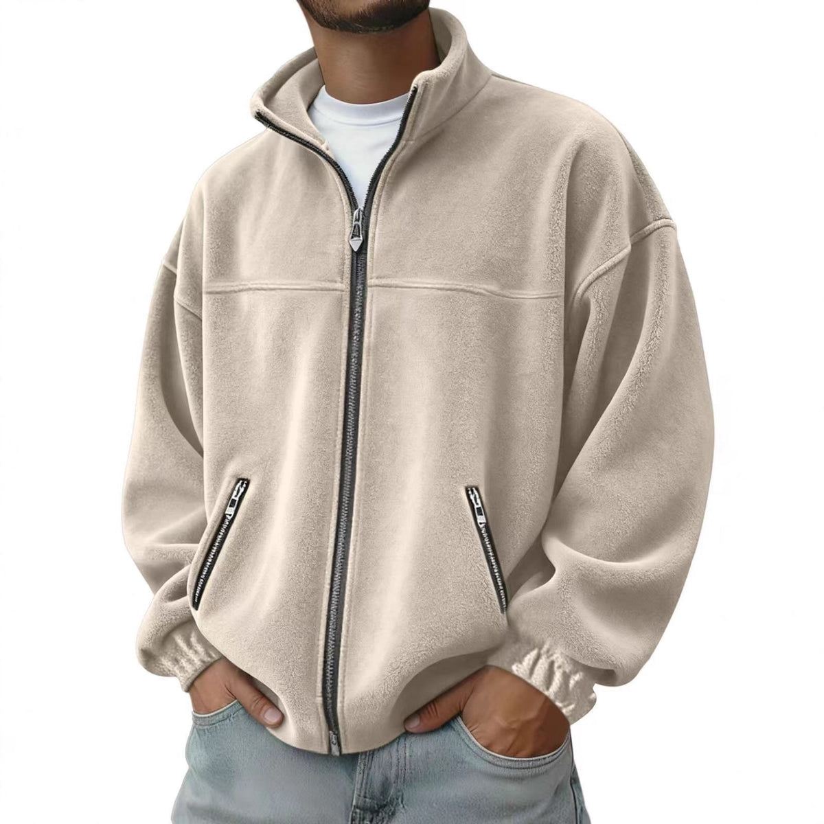Men's Fleece Jacket Zip Up Coat with Stand Collar and Full Closure - Image 6