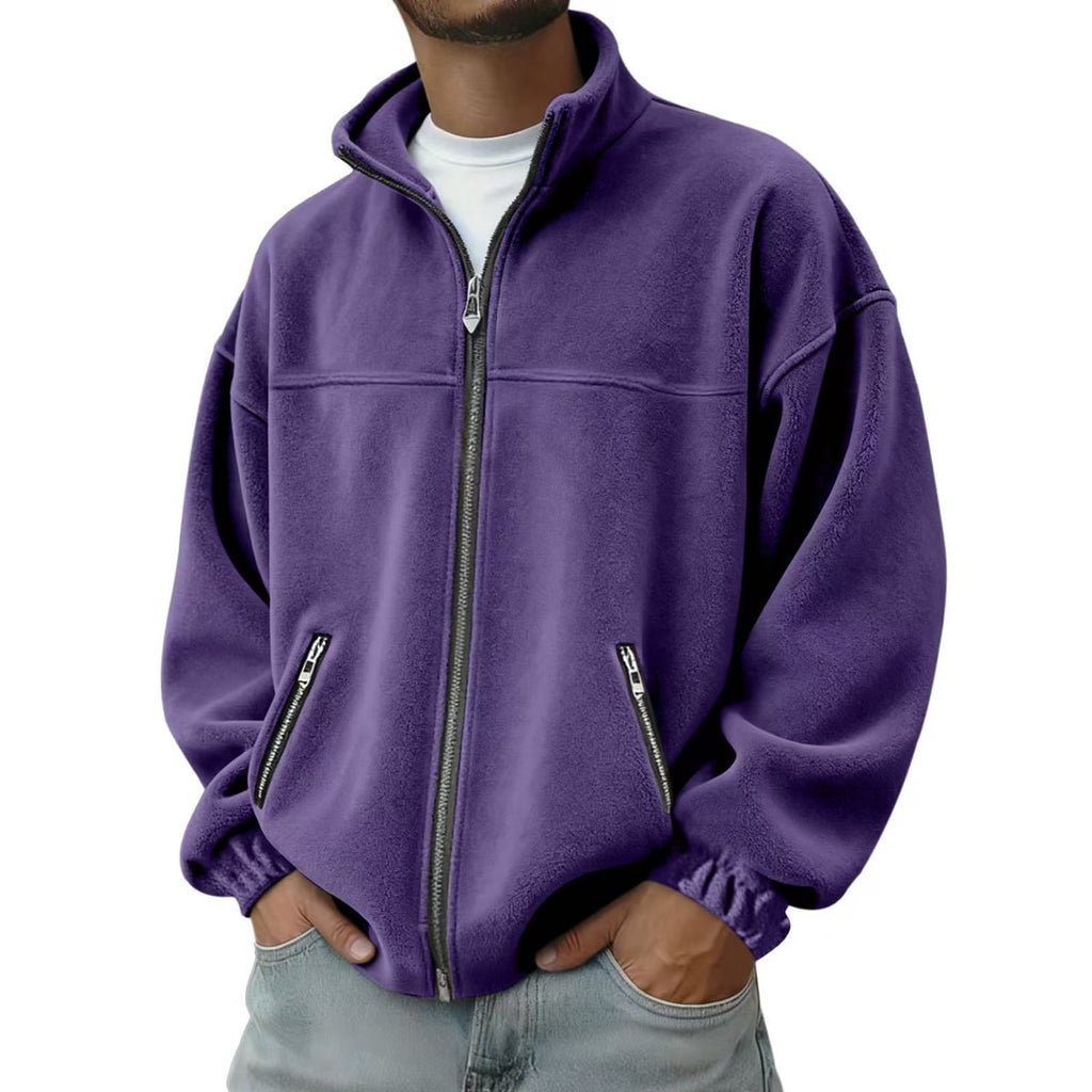 Men's Fleece Jacket Zip Up Coat with Stand Collar and Full Closure - Image 7