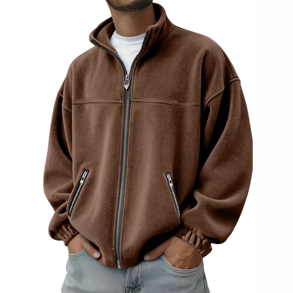 Men's Fleece Jacket Zip Up Coat with Stand Collar and Full Closure - Image 8
