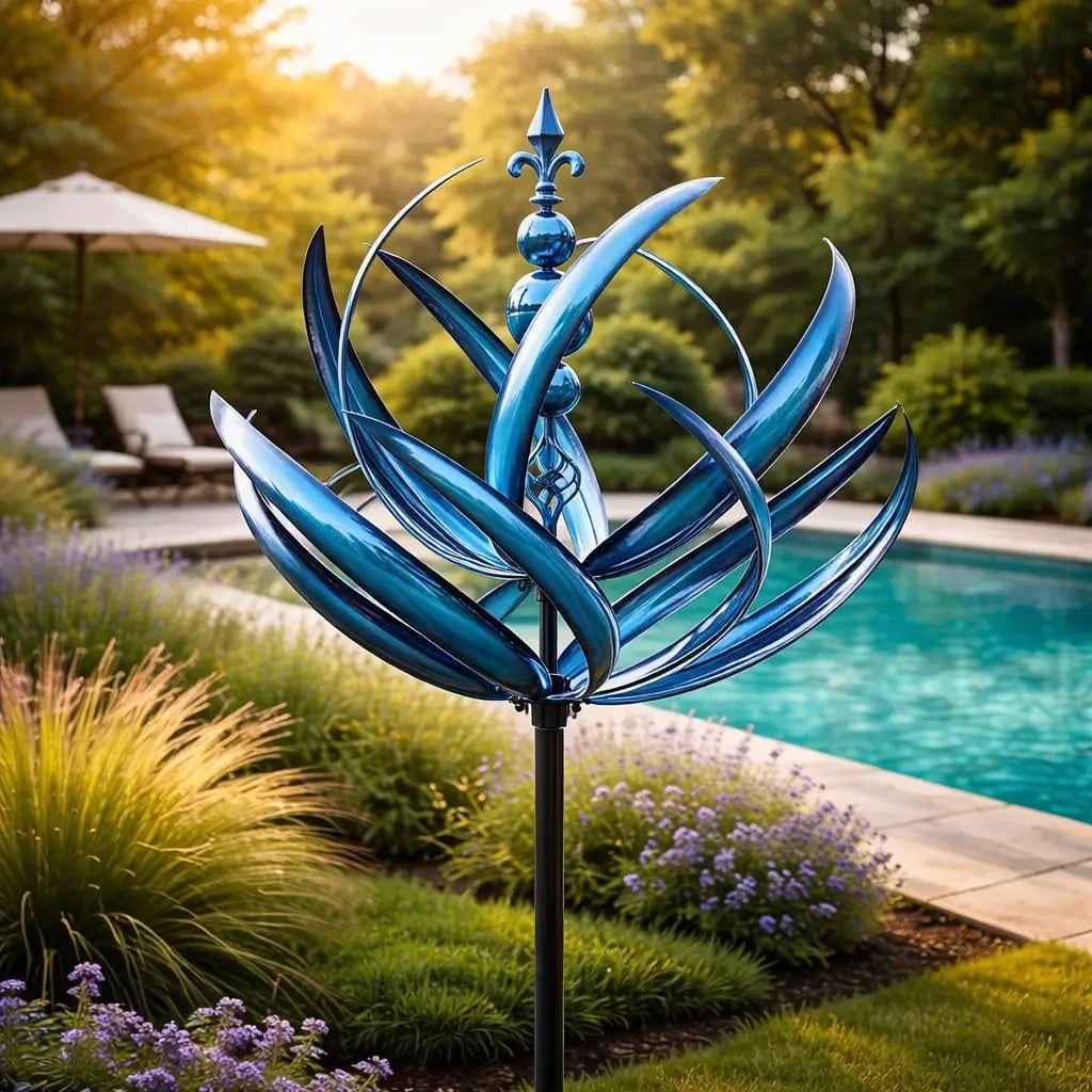 Men's Garden Wind Spinners with Kinetic Metal Lotus Design and 360 Degree Rotation - Image 11