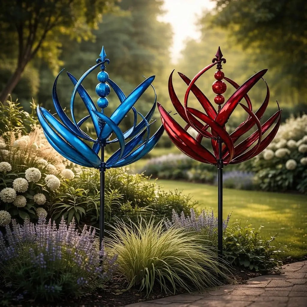 Men's Garden Wind Spinners with Kinetic Metal Lotus Design and 360 Degree Rotation - Image 4