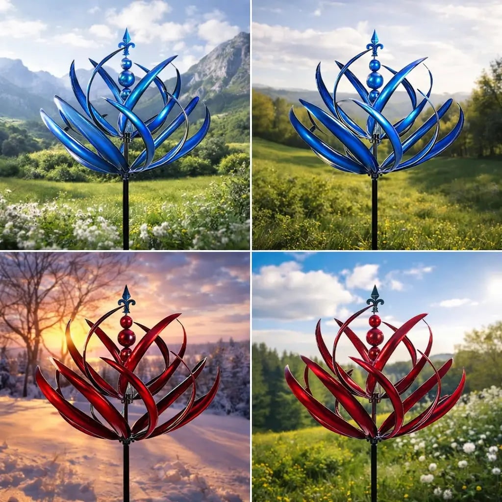 Men's Garden Wind Spinners with Kinetic Metal Lotus Design and 360 Degree Rotation - Image 7