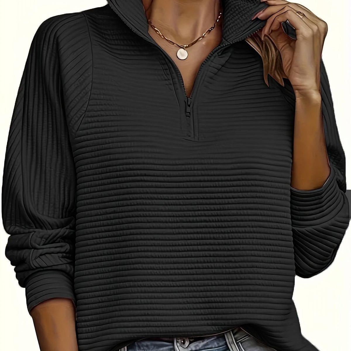 Men's Half Zip Sweatshirt with Textured Cotton Funnel Neck and Long Sleeves - Image 16