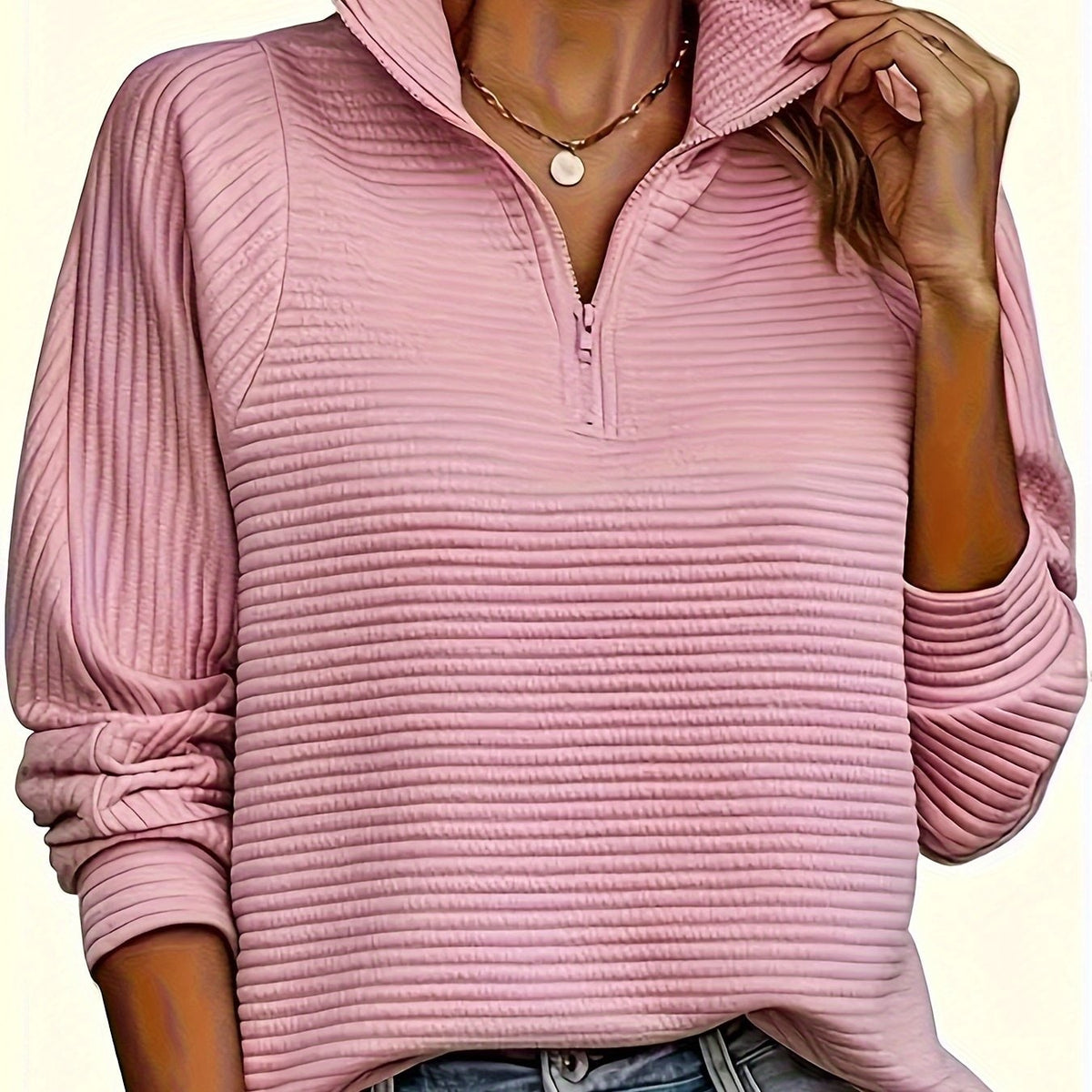 Men's Half Zip Sweatshirt with Textured Cotton Funnel Neck and Long Sleeves - Image 28