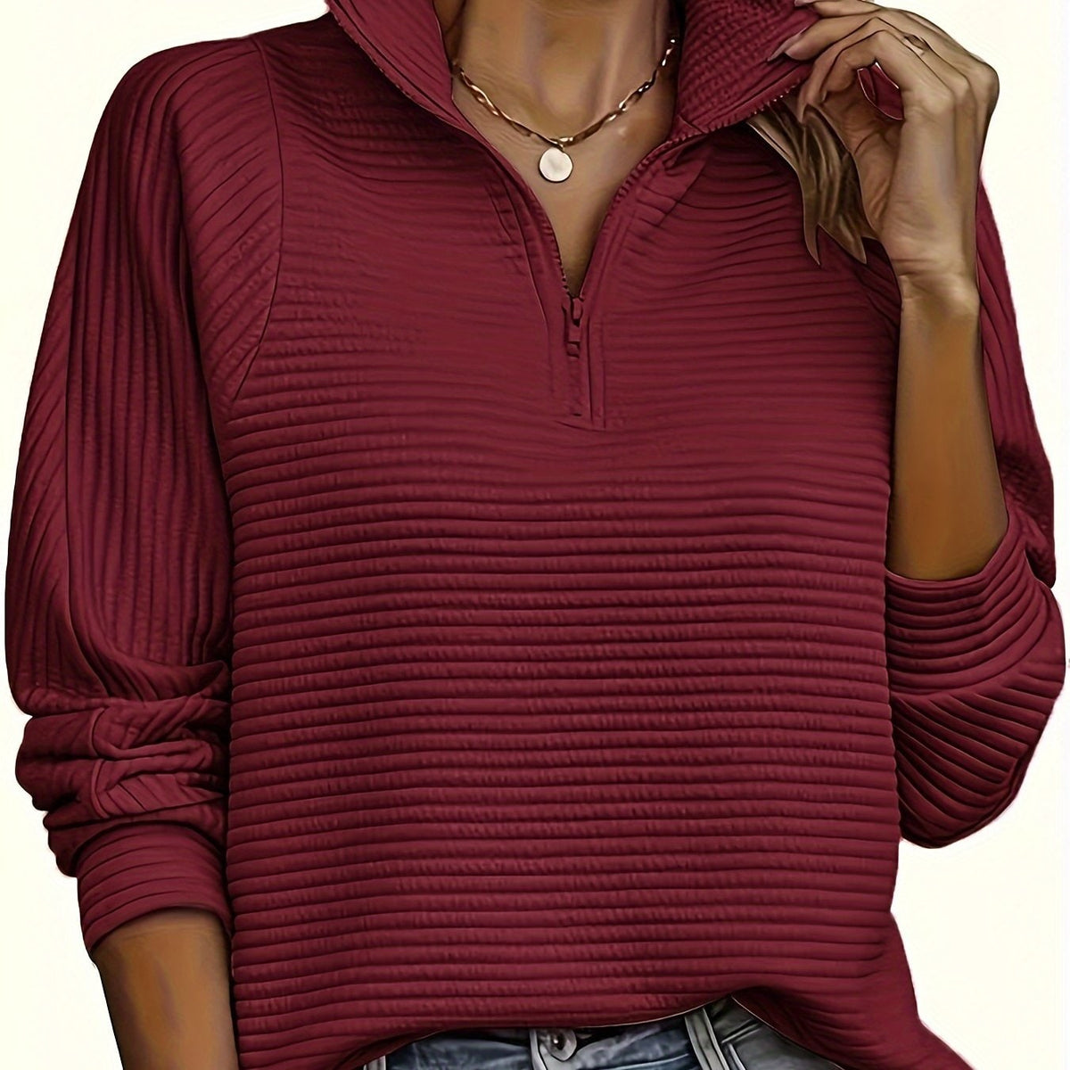 Men's Half Zip Sweatshirt with Textured Cotton Funnel Neck and Long Sleeves - Image 29